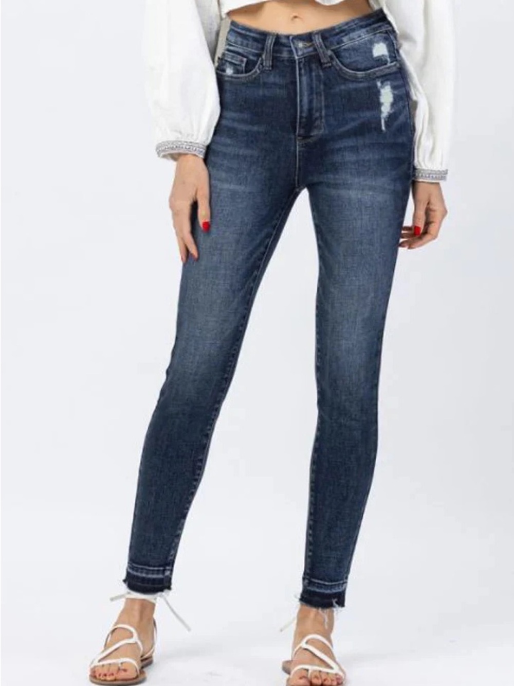 Judy Blue Auburn High Rise Tummy Control Distressed Skinny Jeans Released Hem 27